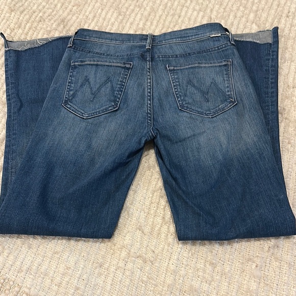 MOTHER Blue Flare Wide Leg Jeans with Raw Hem - Picture 2 of 2
